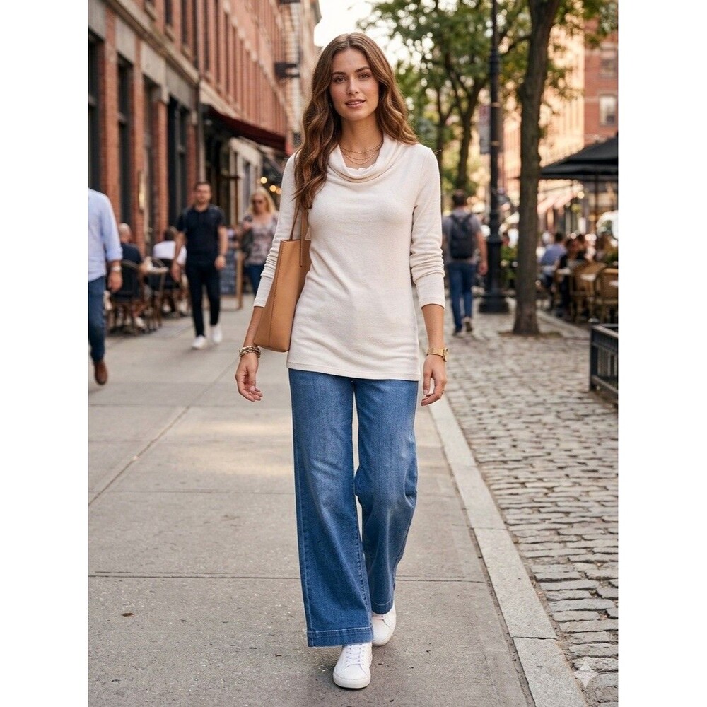 New Michael Stars Cream Knit CowlNeck Elegant Chic Minimalist Soft Tunic Women M